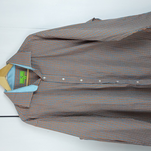Bristol & Bull Mens Blue/ Orange Checkered Dress Shirt Formal/ Casual Sz.3X - Picture 3 of 7